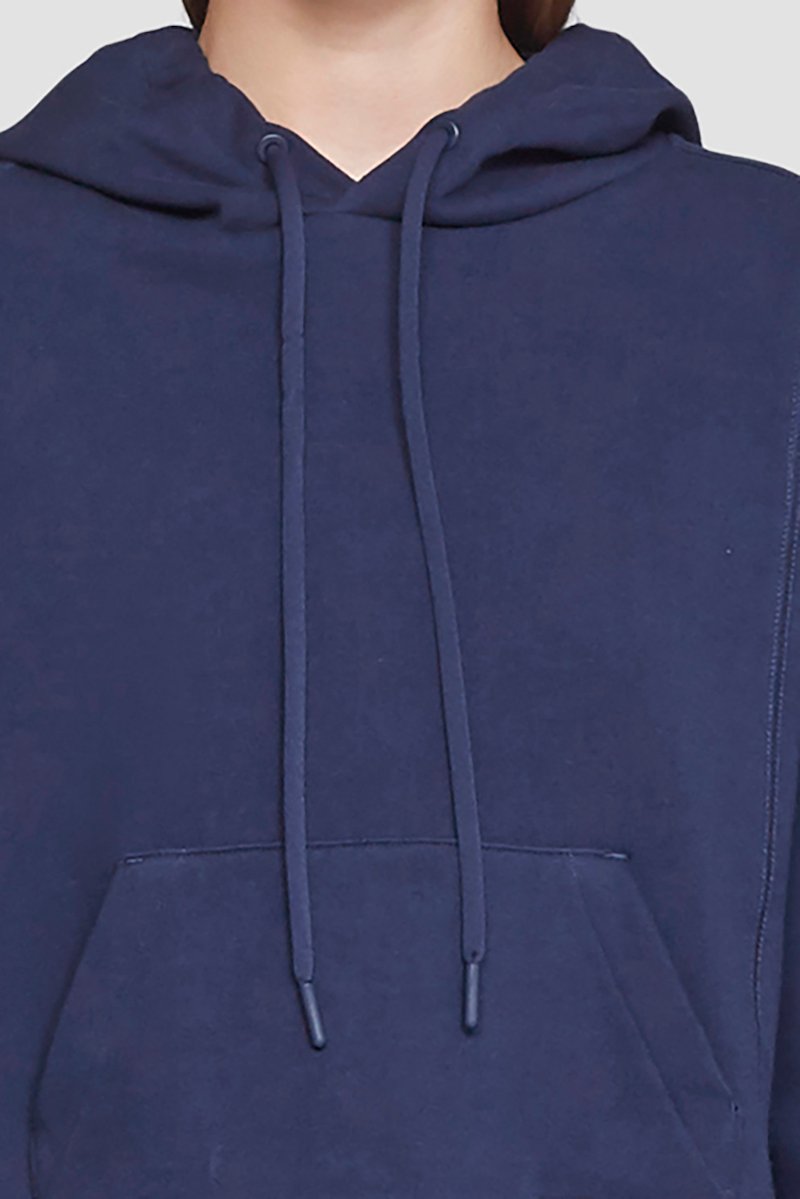 Don't Sweat It Cropped Hoodie-blue #0 Don't Sweat It Cropped Hoodie, logo-patch cropped hoodie from 3.1 PHILLIP LIM featuring navy blue, cotton, logo patch to the front, drawstring hood, front pouch pocket, long sleeves and straight hem.- 4