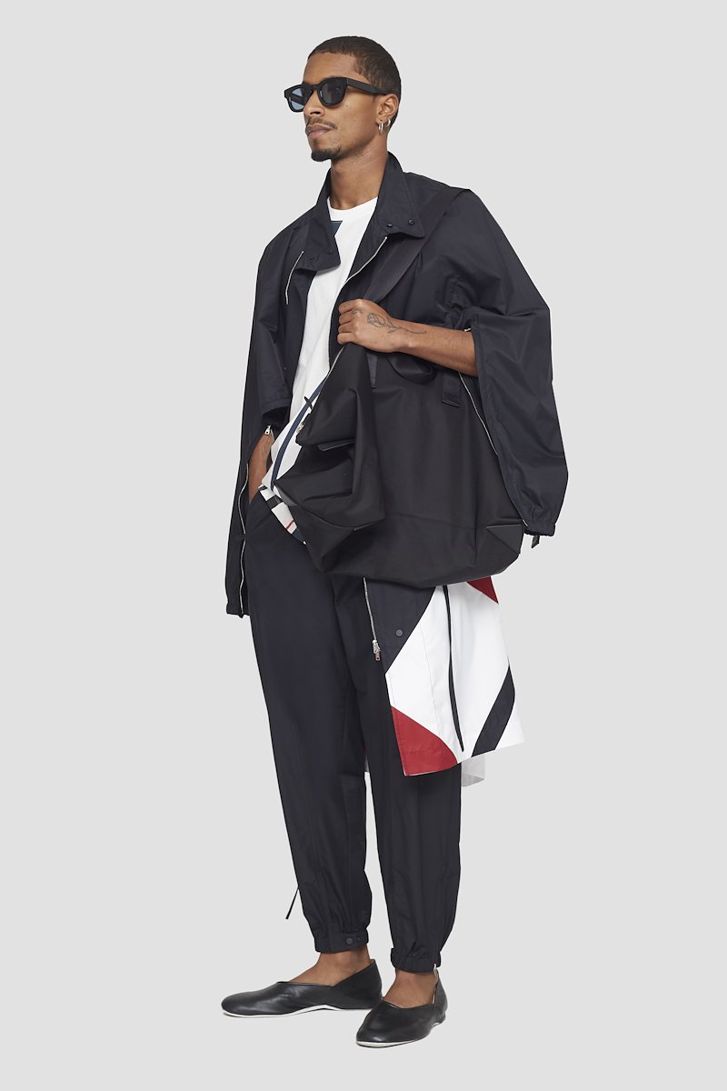 Fishtail Parka-black #0 Fishtail Parka, colour-block drawstring parka from 3.1 PHILLIP LIM featuring black/red, cotton blend, colour-block design, stand-up collar, front press-stud and zip fastening, drawstring waist, long sleeves, cuff zips, two side inset pockets and fishtail design.- 0