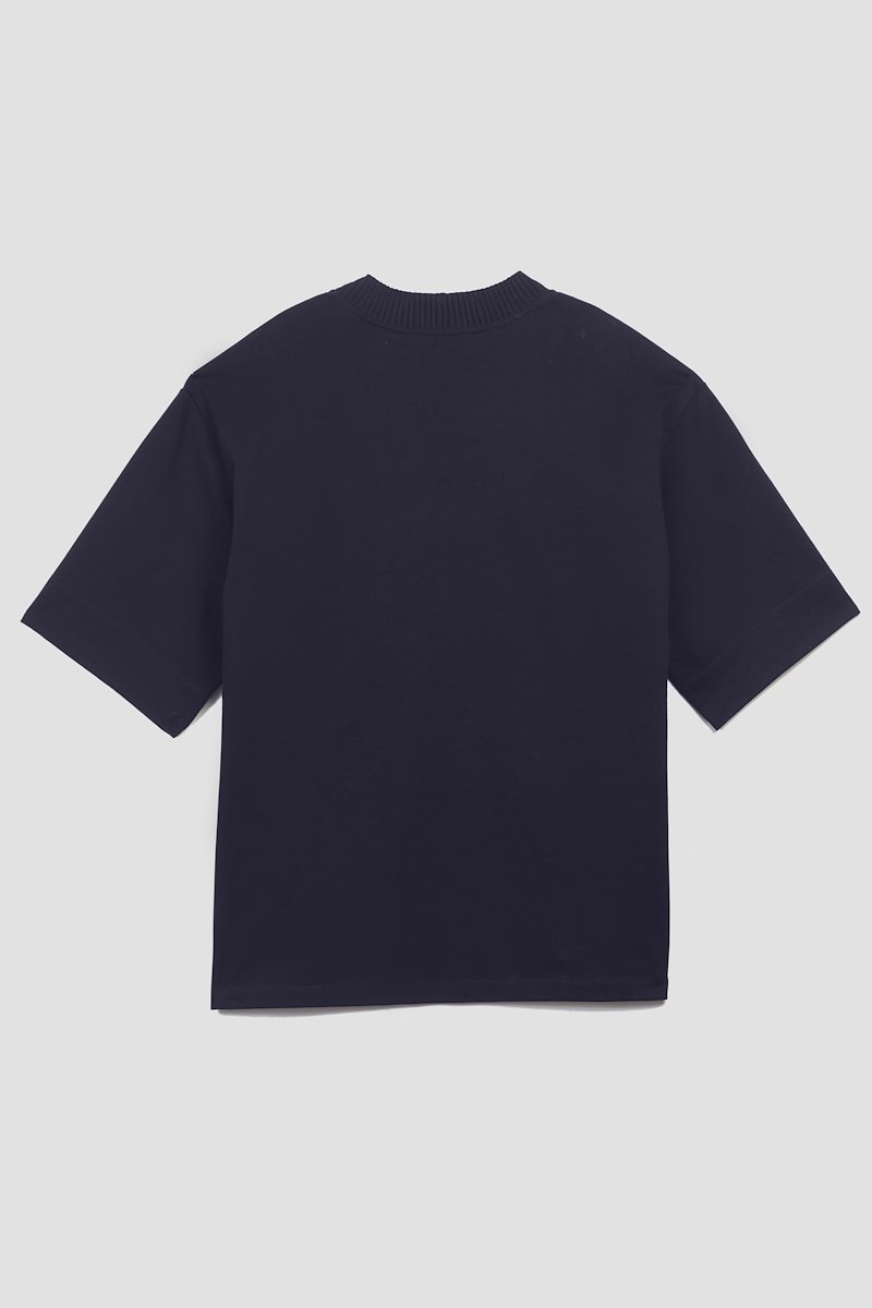 V-Neck Knit Shirt-blue #0 V-Neck Knit Shirt, contrast-trim T-shirt from 3.1 PHILLIP LIM featuring midnight blue, cotton, contrast stitching, V-neck, ribbed trim and short sleeves.- 6