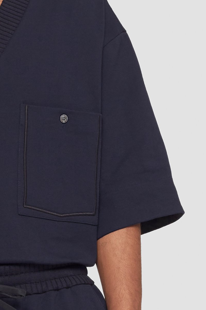 V-Neck Knit Shirt-blue #0 V-Neck Knit Shirt, contrast-trim T-shirt from 3.1 PHILLIP LIM featuring midnight blue, cotton, contrast stitching, V-neck, ribbed trim and short sleeves.- 4