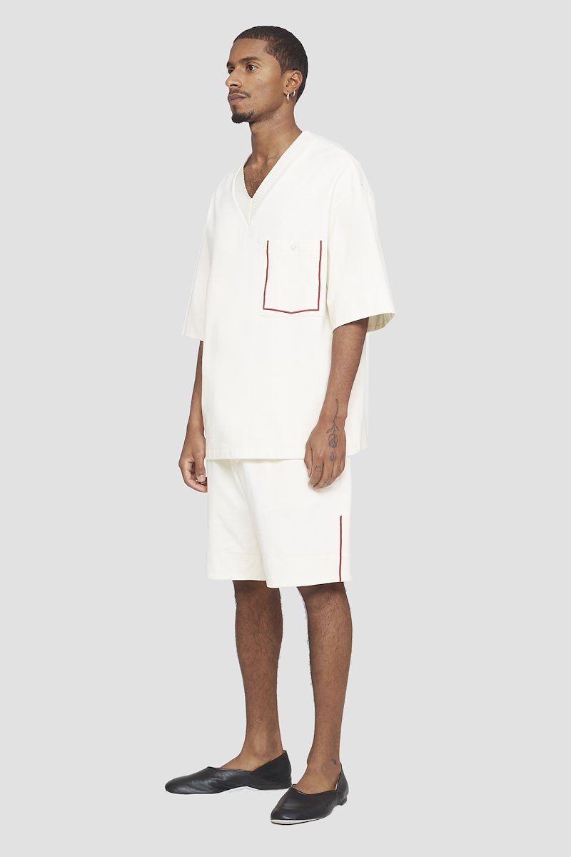 V-Neck Knit Shirt-white #0 V-Neck Knit Shirt, contrast-trim T-shirt from 3.1 PHILLIP LIM featuring ivory white, cotton, contrasting trim, button-fastening chest pocket, V-neck, ribbed trim and short sleeves.- 2