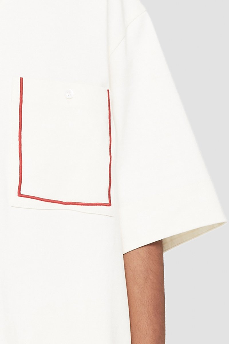 V-Neck Knit Shirt-white #0 V-Neck Knit Shirt, contrast-trim T-shirt from 3.1 PHILLIP LIM featuring ivory white, cotton, contrasting trim, button-fastening chest pocket, V-neck, ribbed trim and short sleeves.- 4