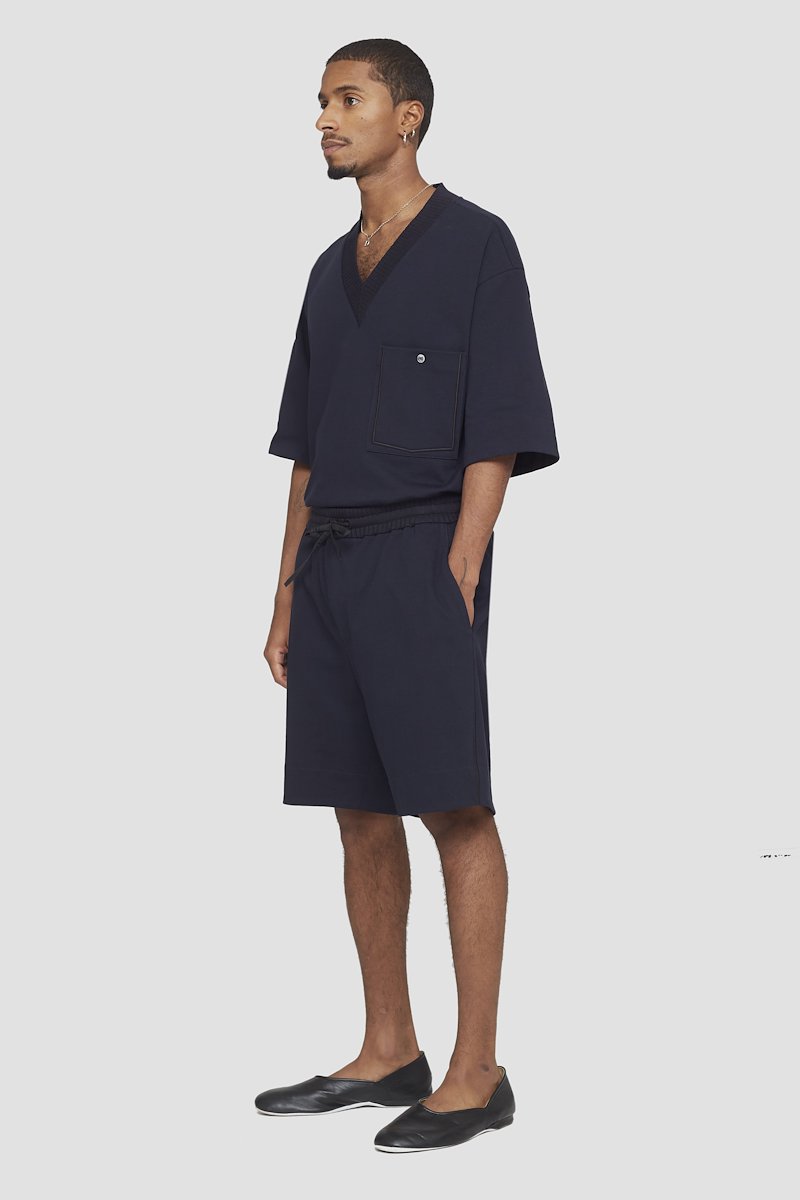 Boxer Short-blue #0 Boxer Short, drawstring cotton shorts from 3.1 PHILLIP LIM featuring navy blue, cotton, elasticated drawstring waistband, two side slit pockets, straight leg and thigh-length.- 2