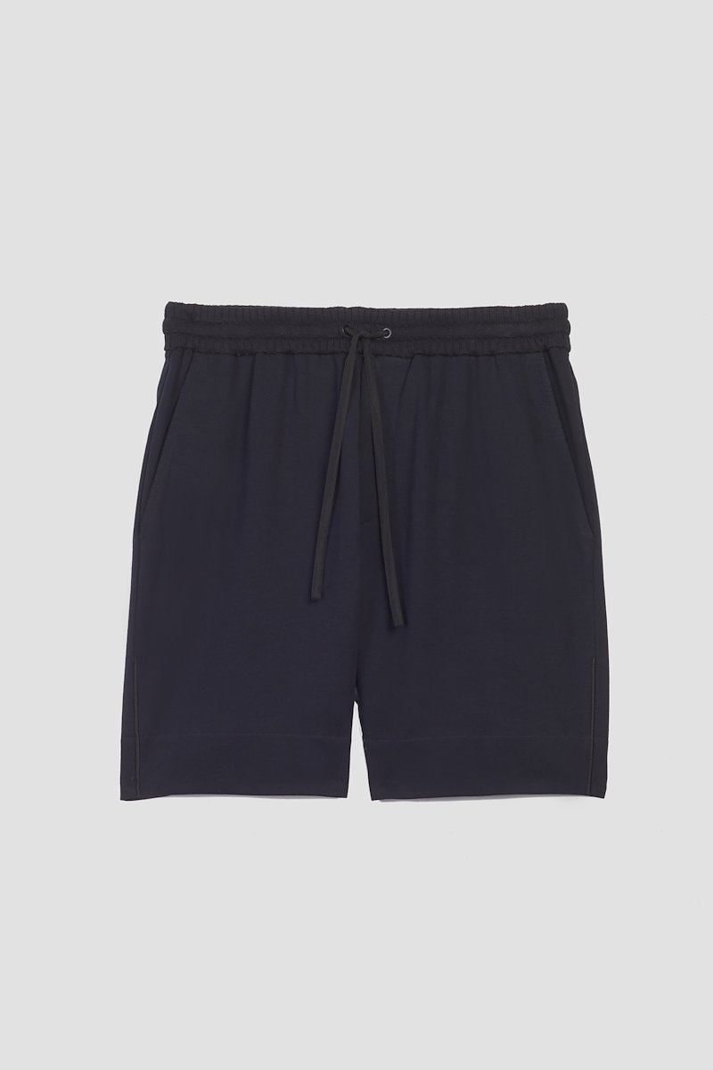 Boxer Short, drawstring cotton shorts from 3.1 PHILLIP LIM featuring navy blue, cotton, elasticated drawstring waistband, two side slit pockets, straight leg and thigh-length.- 4