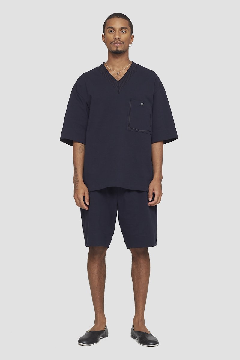 Boxer Short-blue #0 Boxer Short, drawstring cotton shorts from 3.1 PHILLIP LIM featuring navy blue, cotton, elasticated drawstring waistband, two side slit pockets, straight leg and thigh-length.- 0