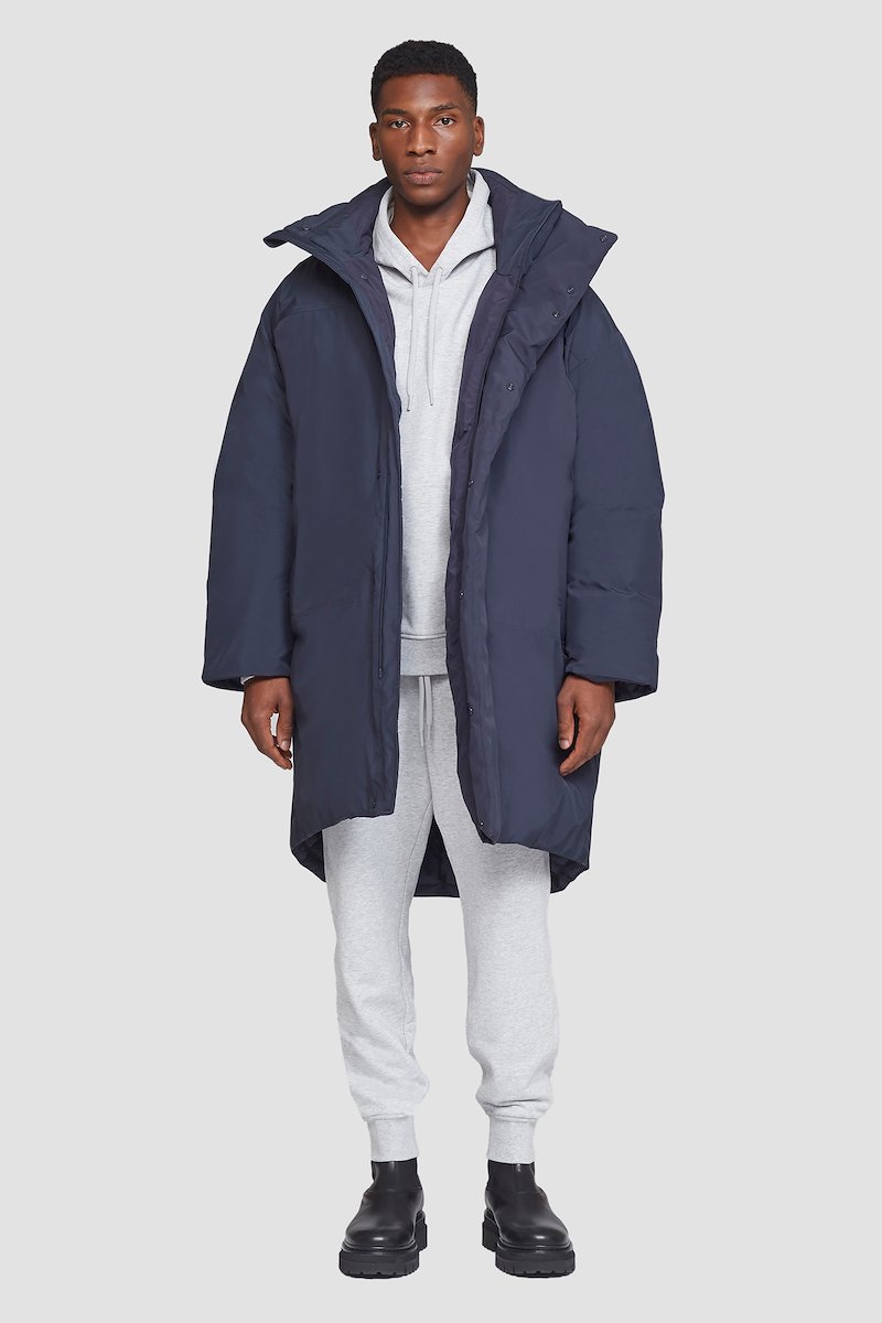 Unisex Duvet Parka-blue #1 Unisex Duvet Parka, Midnight blue Duvet oversized parka from 3.1 PHILLIP LIM featuring water-repellent, detachable hood, high neck, front press-stud and zip fastening, long sleeves, two handwarmer pockets and curved hem.- 1