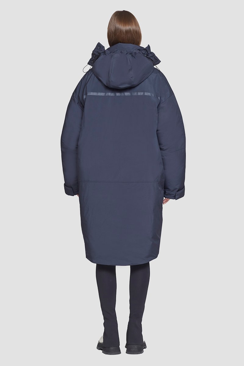 Unisex Duvet Parka-blue #0 Unisex Duvet Parka, Midnight blue Duvet oversized parka from 3.1 PHILLIP LIM featuring water-repellent, detachable hood, high neck, front press-stud and zip fastening, long sleeves, two handwarmer pockets and curved hem.- 4
