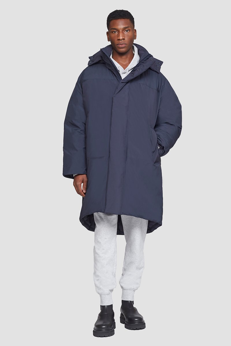 Unisex Duvet Parka-blue #0 Unisex Duvet Parka, Midnight blue Duvet oversized parka from 3.1 PHILLIP LIM featuring water-repellent, detachable hood, high neck, front press-stud and zip fastening, long sleeves, two handwarmer pockets and curved hem.- 6