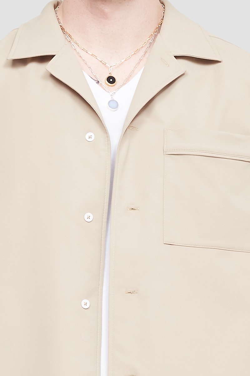 Kickin' It Shirt-neutrals #0 Kickin' It Shirt, Beige Kickin It short-sleeved shirt from 3.1 PHILLIP LIM featuring spread collar, concealed front fastening, short sleeves, chest patch pocket and straight hem.- 4