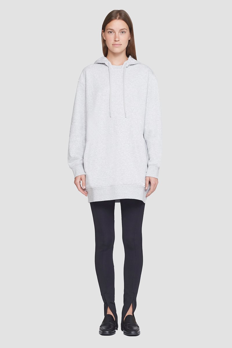 The Live-In Sweat Dress-grey #1 The Live-In Sweat Dress, Light heather grey stretch cotton The Live-In sweatshirt dress from 3.1 PHILLIP LIM featuring drawstring hood, drop shoulder, long sleeves, two side slit pockets, ribbed edge and thigh-length.- 1