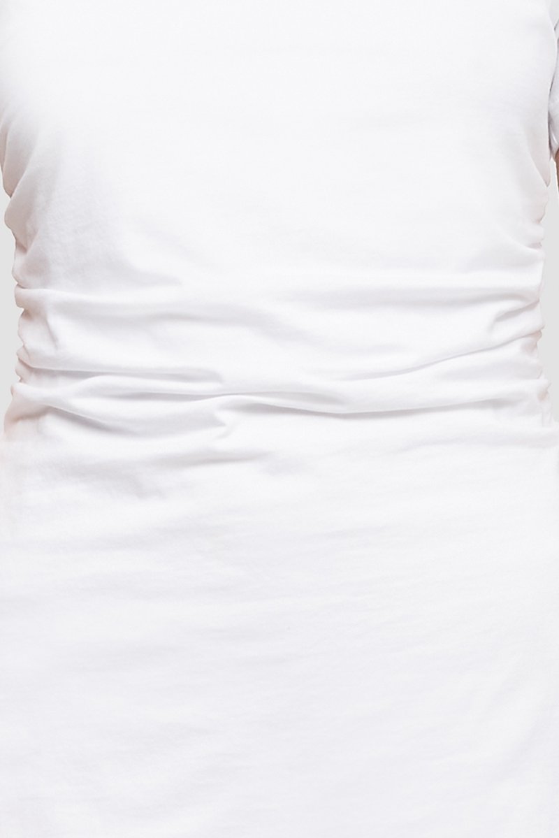 The Everyday Mini Dress-white #0 The Everyday Mini Dress, White cotton Everyday T-shirt minidress from 3.1 PHILLIP LIM featuring jersey fleece, ruched detailing, crew neck, short sleeves, straight hem and thigh-length.- 4
