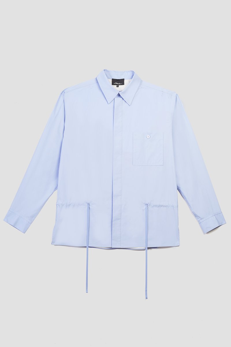 Long Sleeve Shirt-blue #1 Long Sleeve Shirt, cotton drawstring-waist shirt from 3.1 PHILLIP LIM featuring light blue, cotton, classic collar, front button fastening, drawstring fastening waist, long sleeves and straight hem.- 5