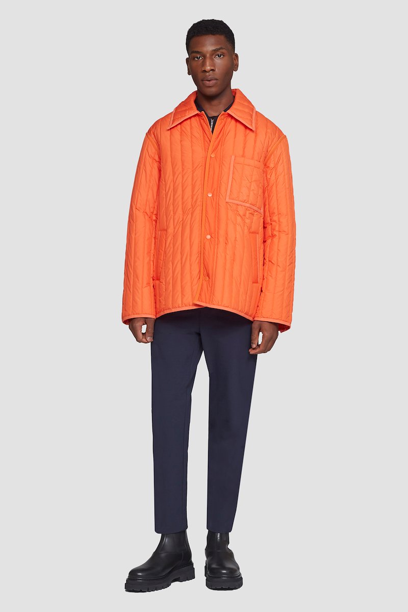 Quilted Liner Jacket-orange #1 Quilted Liner Jacket, Orange quilted single-breasted jacket from 3.1 PHILLIP LIM featuring quilted, straight-point collar, front press-stud fastening, long sleeves, elasticated cuffs, chest patch pocket and two side slit pockets.- 1