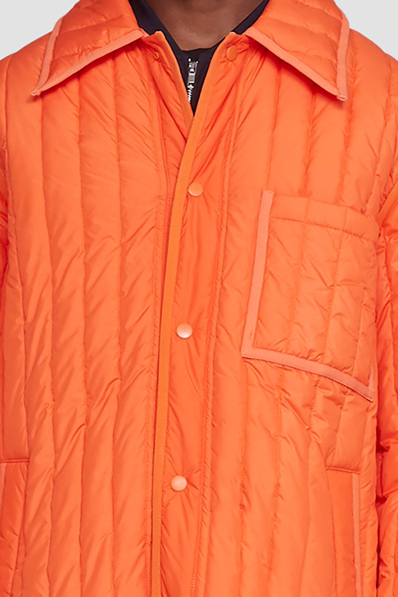 Quilted Liner Jacket-orange #0 Quilted Liner Jacket, Orange quilted single-breasted jacket from 3.1 PHILLIP LIM featuring quilted, straight-point collar, front press-stud fastening, long sleeves, elasticated cuffs, chest patch pocket and two side slit pockets.- 4