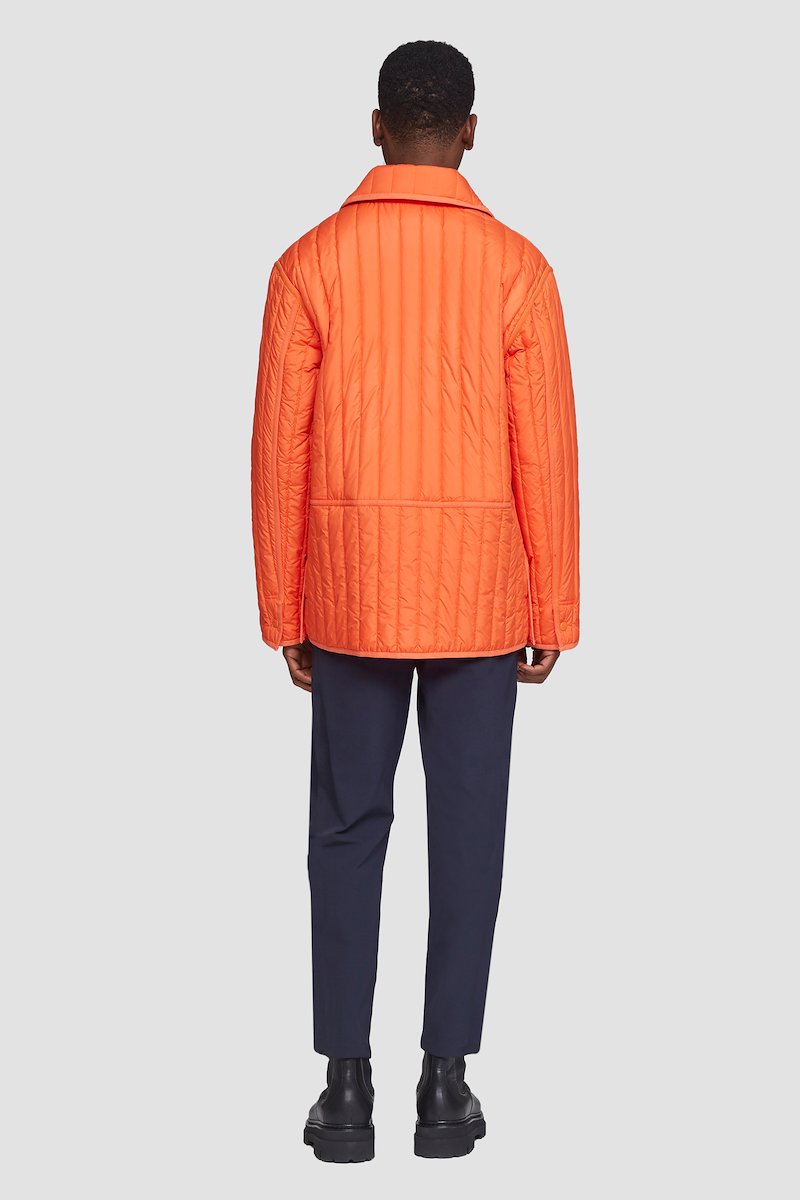 Quilted Liner Jacket-orange #1 Quilted Liner Jacket, Orange quilted single-breasted jacket from 3.1 PHILLIP LIM featuring quilted, straight-point collar, front press-stud fastening, long sleeves, elasticated cuffs, chest patch pocket and two side slit pockets.- 3