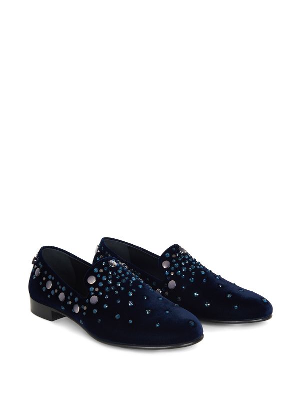 blue studded loafers