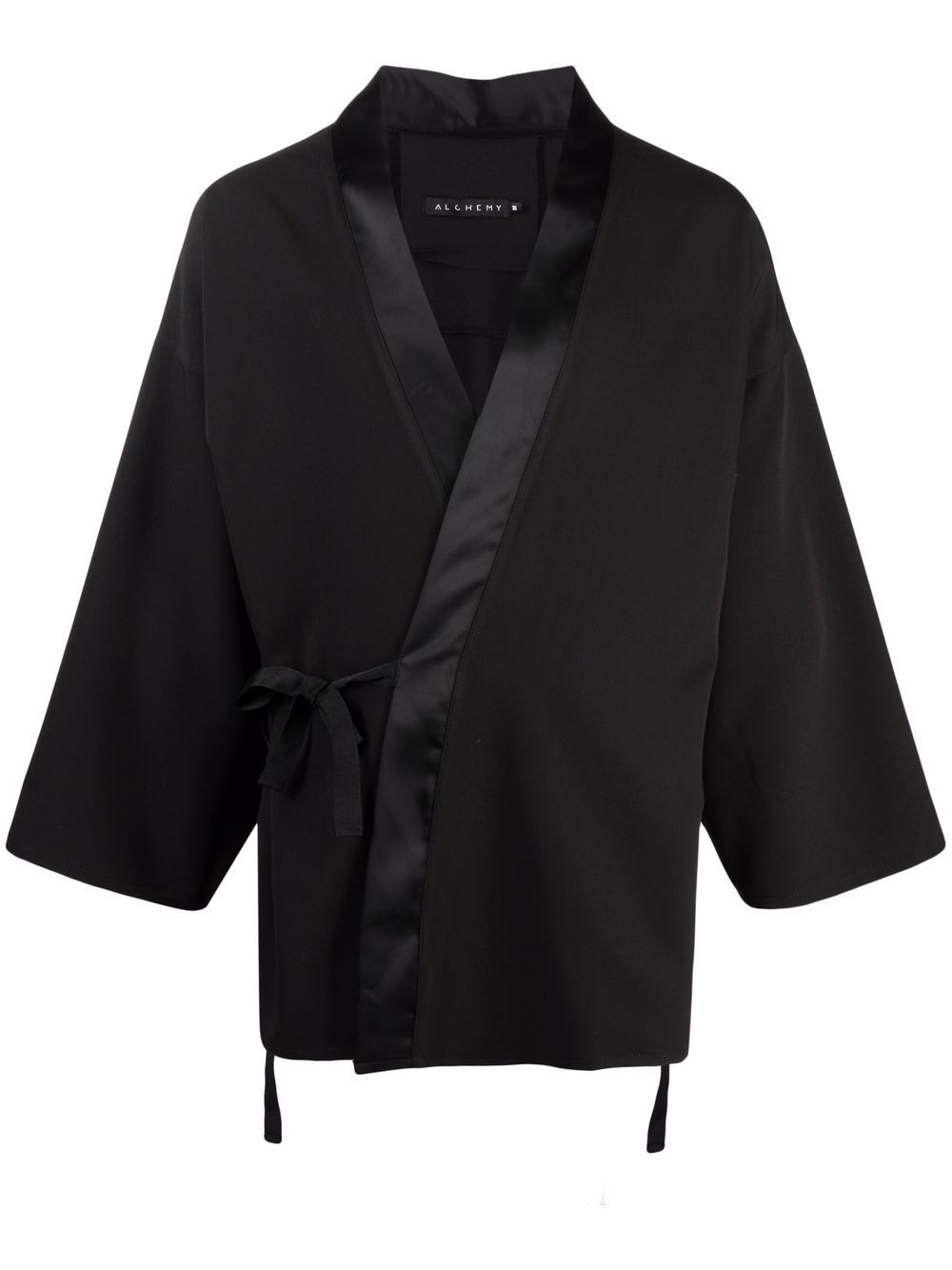 Shop Alchemy Satin-trim Wrap Jacket In Black