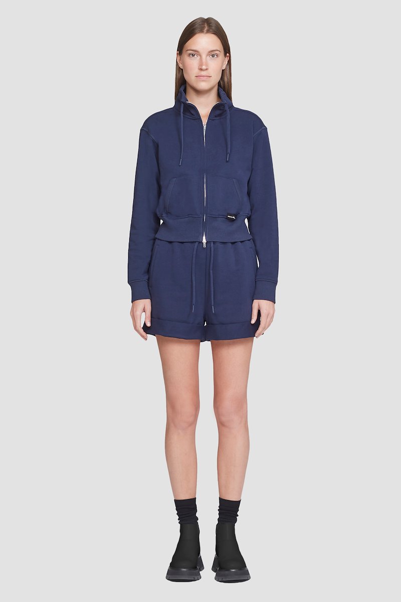Don't Sweat It Zip-Up Jacket-blue #1 Don't Sweat It Zip-Up Jacket, Don’t Sweat It zip-up jacket from 3.1 PHILLIP LIM featuring navy blue, cotton, stand-up collar, drawstring neck, logo patch to the front, ribbed detailing, front zip fastening, long sleeves, two front pouch pockets and straight hem.- 1