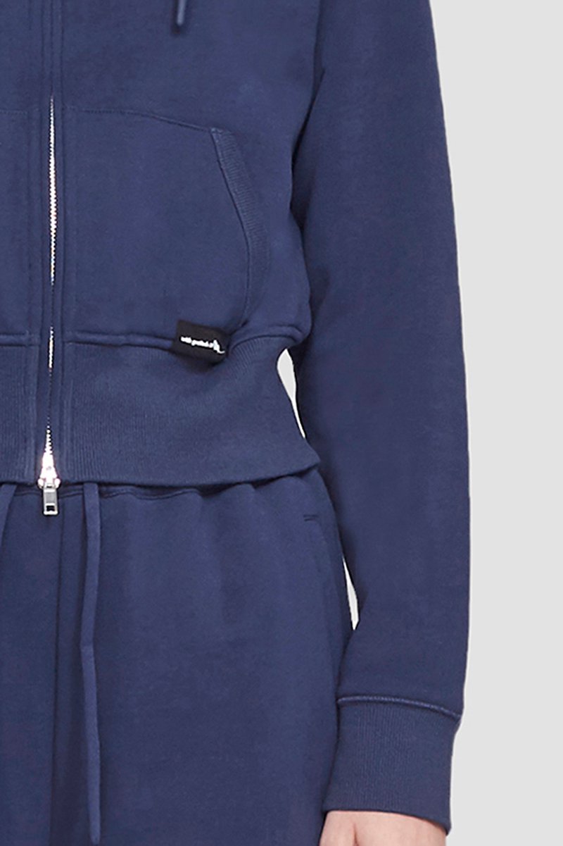Don't Sweat It Zip-Up Jacket-blue #1 Don't Sweat It Zip-Up Jacket, Don’t Sweat It zip-up jacket from 3.1 PHILLIP LIM featuring navy blue, cotton, stand-up collar, drawstring neck, logo patch to the front, ribbed detailing, front zip fastening, long sleeves, two front pouch pockets and straight hem.- 5
