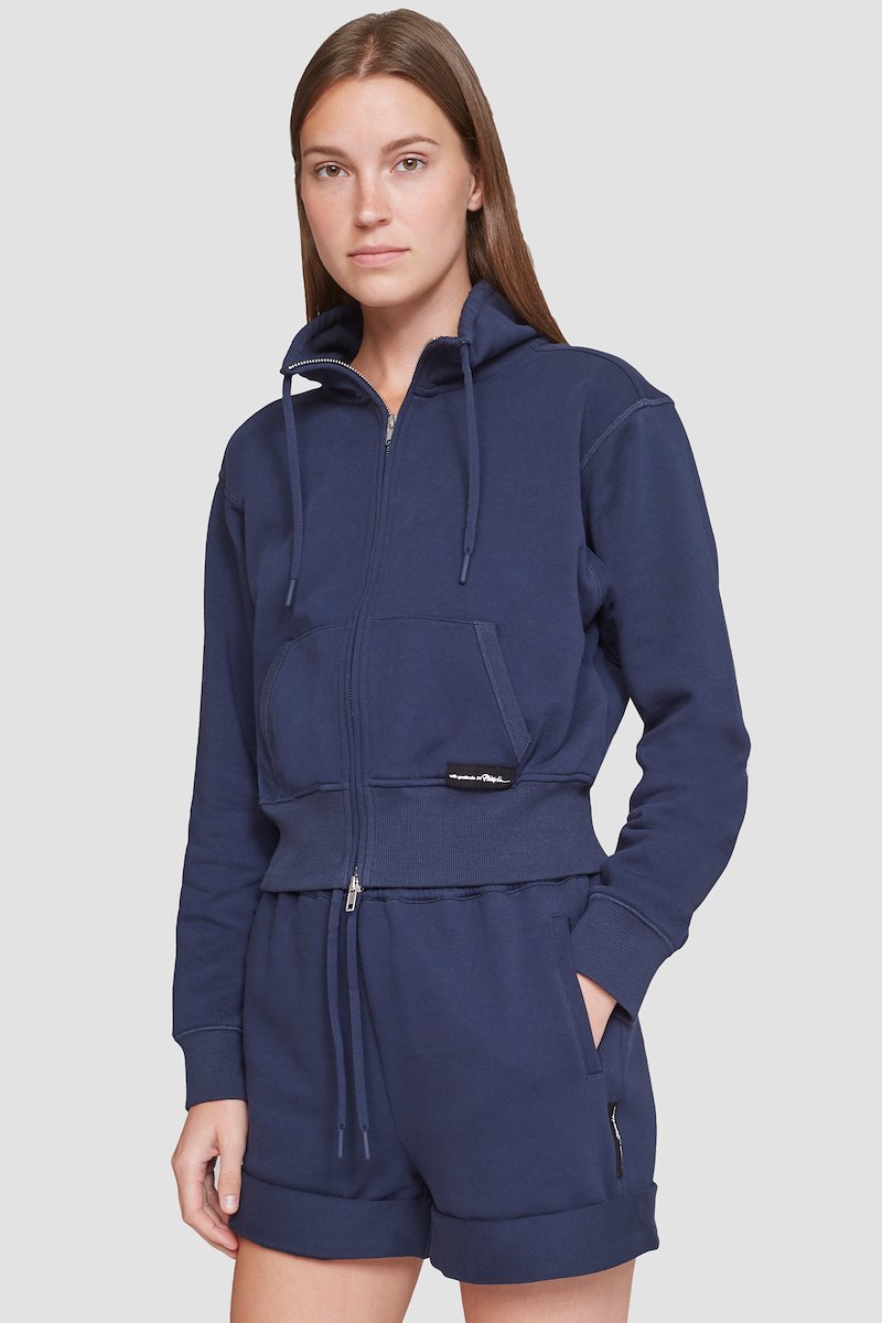 Don't Sweat It Zip-Up Jacket-blue #0 Don't Sweat It Zip-Up Jacket, Don’t Sweat It zip-up jacket from 3.1 PHILLIP LIM featuring navy blue, cotton, stand-up collar, drawstring neck, logo patch to the front, ribbed detailing, front zip fastening, long sleeves, two front pouch pockets and straight hem.- 4