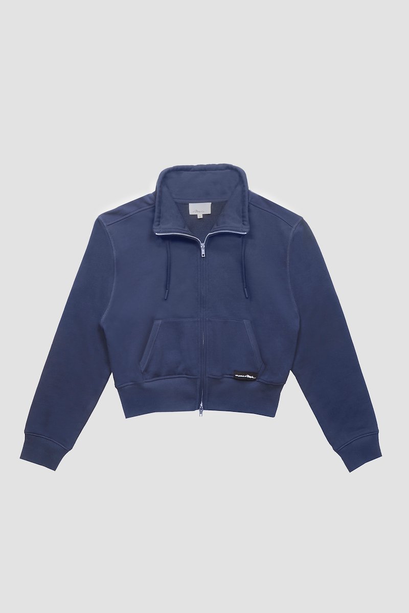 Don't Sweat It Zip-Up Jacket-blue #1 Don't Sweat It Zip-Up Jacket, Don’t Sweat It zip-up jacket from 3.1 PHILLIP LIM featuring navy blue, cotton, stand-up collar, drawstring neck, logo patch to the front, ribbed detailing, front zip fastening, long sleeves, two front pouch pockets and straight hem.- 7