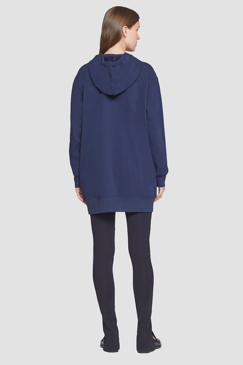The Live-In Sweat Dress-blue #1 The Live-In Sweat Dress, The Live-In sweatshirt dress from 3.1 PHILLIP LIM featuring navy blue, cotton, drawstring hood, drop shoulder, long sleeves, two side slit pockets and ribbed edge.- 3