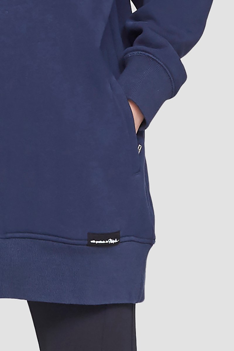 The Live-In Sweat Dress-blue #0 The Live-In Sweat Dress, The Live-In sweatshirt dress from 3.1 PHILLIP LIM featuring navy blue, cotton, drawstring hood, drop shoulder, long sleeves, two side slit pockets and ribbed edge.- 4