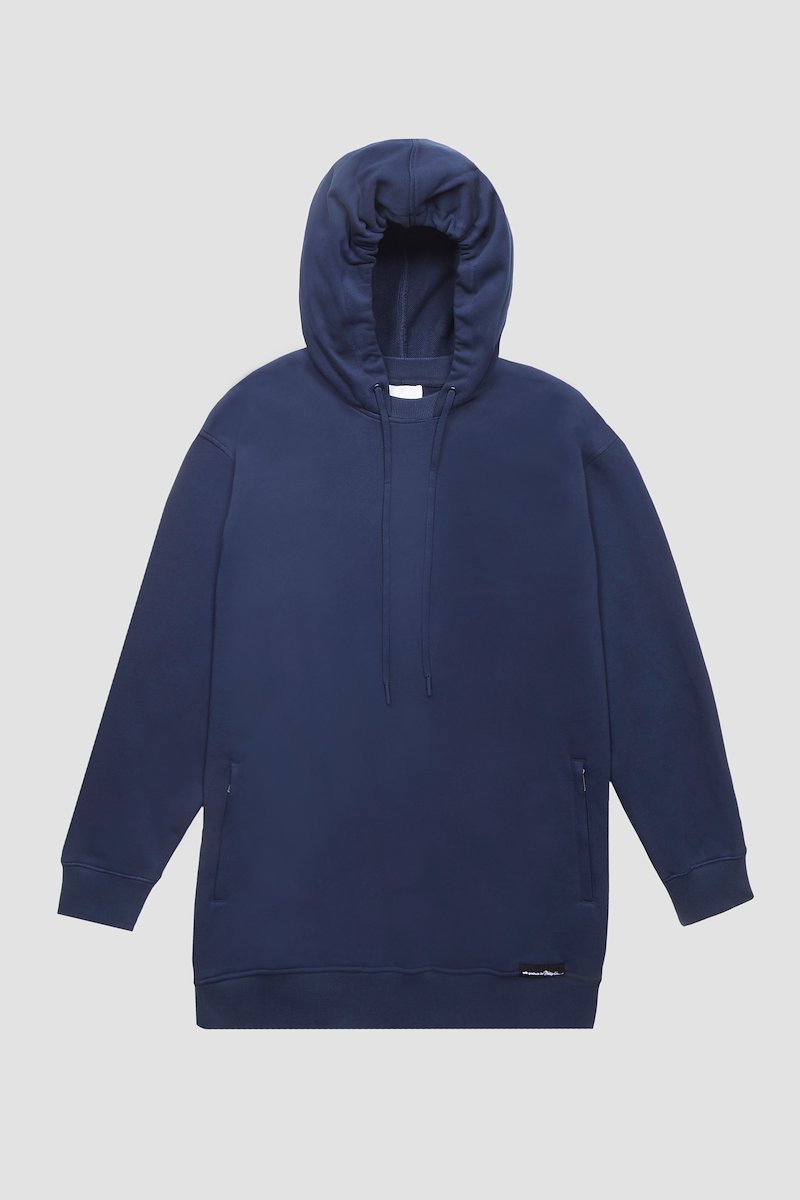 The Live-In Sweat Dress-blue #1 The Live-In Sweat Dress, The Live-In sweatshirt dress from 3.1 PHILLIP LIM featuring navy blue, cotton, drawstring hood, drop shoulder, long sleeves, two side slit pockets and ribbed edge.- 5