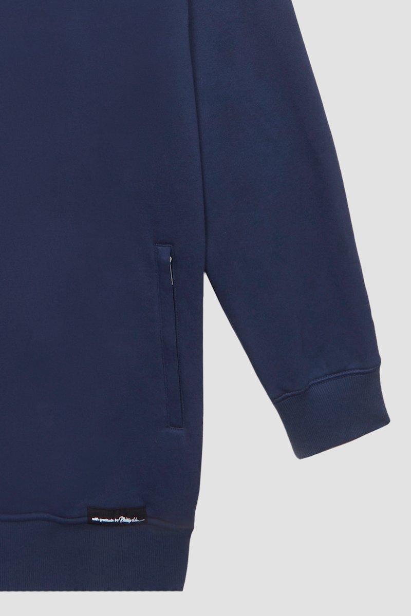The Live-In Sweat Dress-blue #1 The Live-In Sweat Dress, The Live-In sweatshirt dress from 3.1 PHILLIP LIM featuring navy blue, cotton, drawstring hood, drop shoulder, long sleeves, two side slit pockets and ribbed edge.- 7