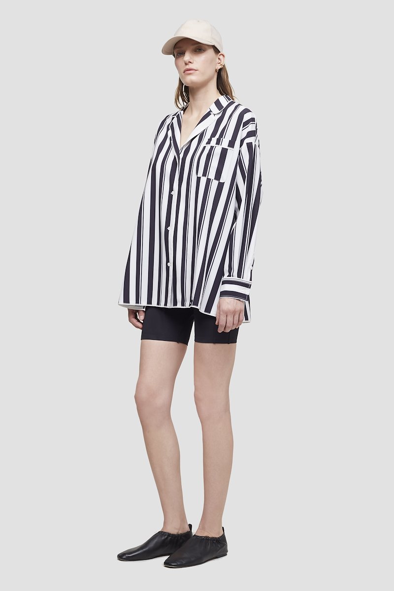 Striped PJ Shirt-white #1 Striped PJ Shirt, Midnight blue/white Playtime pajama shirt from 3.1 PHILLIP LIM featuring vertical stripe print, spread collar, chest patch pocket, front button fastening and long sleeves.- 1