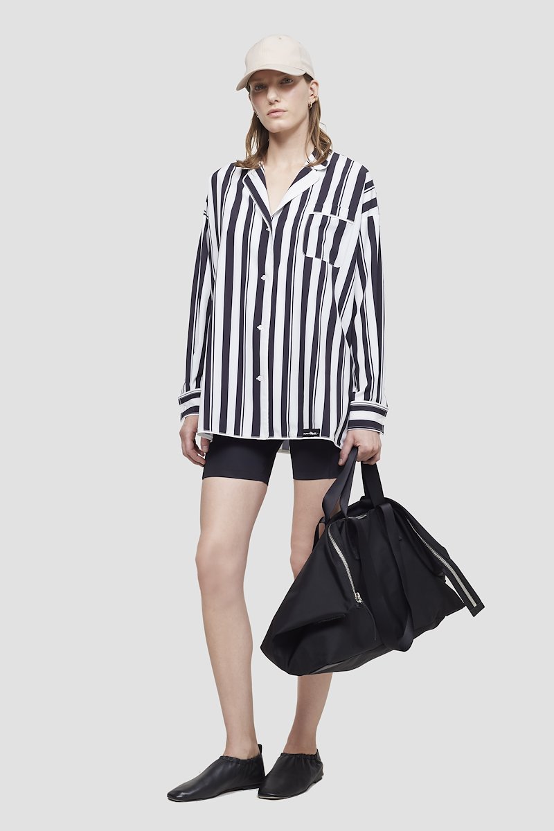 Striped PJ Shirt-white #0 Striped PJ Shirt, Midnight blue/white Playtime pajama shirt from 3.1 PHILLIP LIM featuring vertical stripe print, spread collar, chest patch pocket, front button fastening and long sleeves.- 0