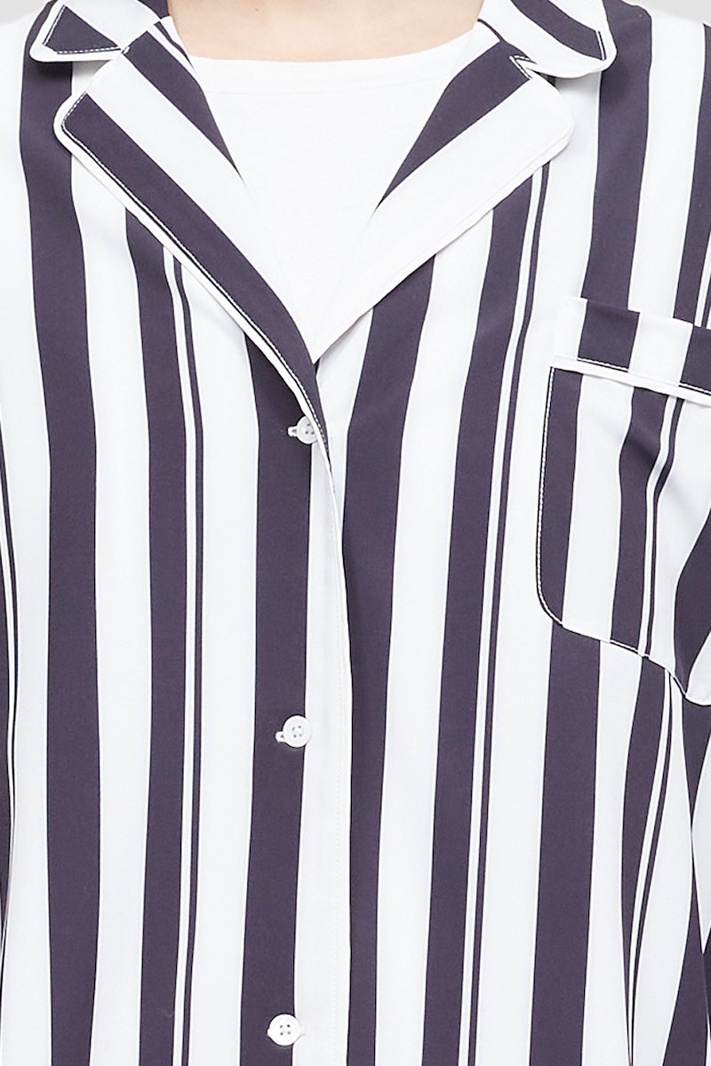 Striped PJ Shirt-white #1 Striped PJ Shirt, Midnight blue/white Playtime pajama shirt from 3.1 PHILLIP LIM featuring vertical stripe print, spread collar, chest patch pocket, front button fastening and long sleeves.- 3