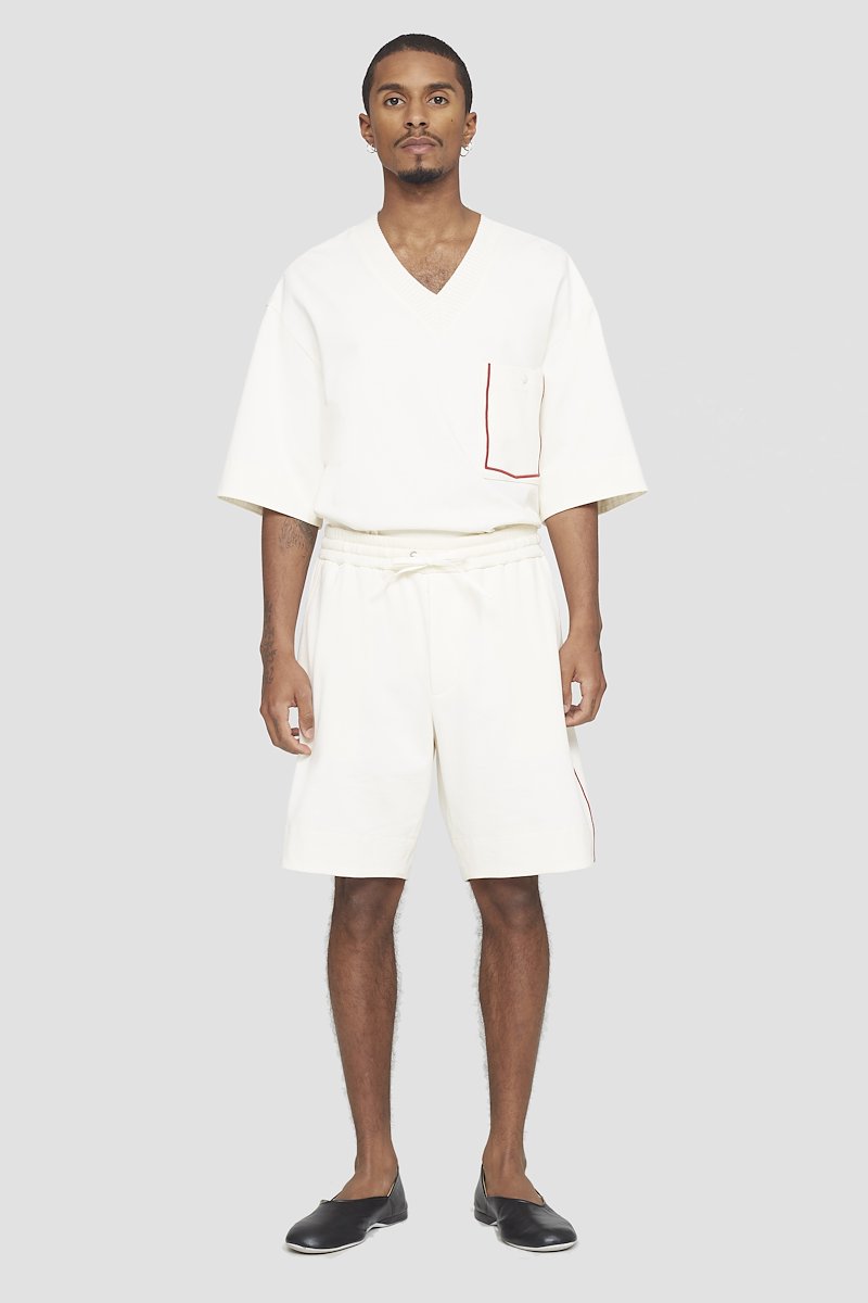 Boxer Short-white #1 Boxer Short, side-stripe sweatshorts from 3.1 PHILLIP LIM featuring ivory white, cotton, side stripe detailing, elasticated drawstring waistband, two side slit pockets and above-knee length.- 1
