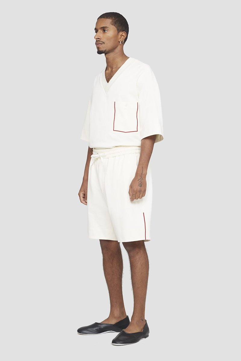 Boxer Short-white #0 Boxer Short, side-stripe sweatshorts from 3.1 PHILLIP LIM featuring ivory white, cotton, side stripe detailing, elasticated drawstring waistband, two side slit pockets and above-knee length.- 2