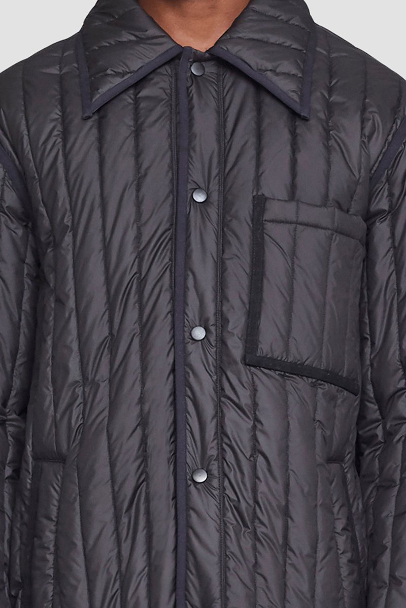 Quilted Liner Jacket-black #0 Quilted Liner Jacket, Black quilted single-breasted jacket from 3.1 PHILLIP LIM featuring quilted, straight-point collar, front press-stud fastening, long sleeves, elasticated cuffs, chest patch pocket and two side slit pockets.- 4