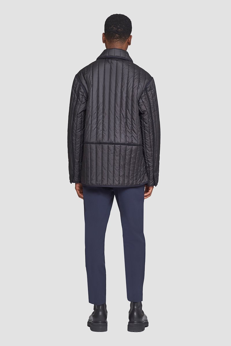 Quilted Liner Jacket-black #1 Quilted Liner Jacket, Black quilted single-breasted jacket from 3.1 PHILLIP LIM featuring quilted, straight-point collar, front press-stud fastening, long sleeves, elasticated cuffs, chest patch pocket and two side slit pockets.- 3
