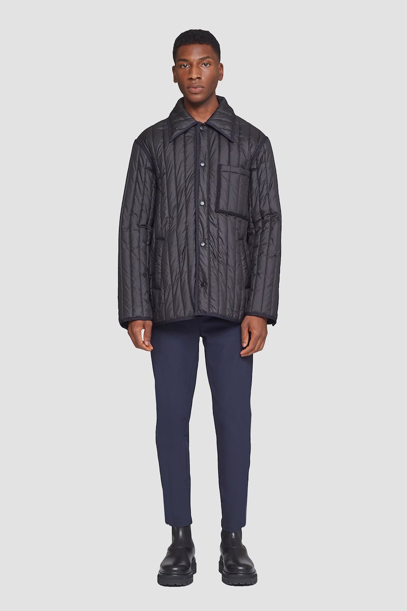 Quilted Liner Jacket-black #1 Quilted Liner Jacket, Black quilted single-breasted jacket from 3.1 PHILLIP LIM featuring quilted, straight-point collar, front press-stud fastening, long sleeves, elasticated cuffs, chest patch pocket and two side slit pockets.- 1