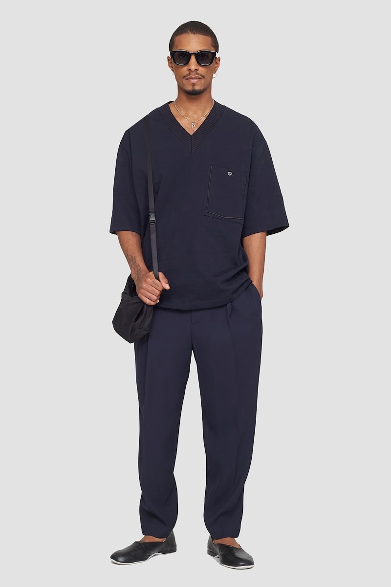 Tapered Trouser, pleat-detail tapered trousers from 3.1 PHILLIP LIM featuring navy blue, tapered leg, pleat detailing, elasticated waistband, concealed front fastening and two side slit pockets.- 0