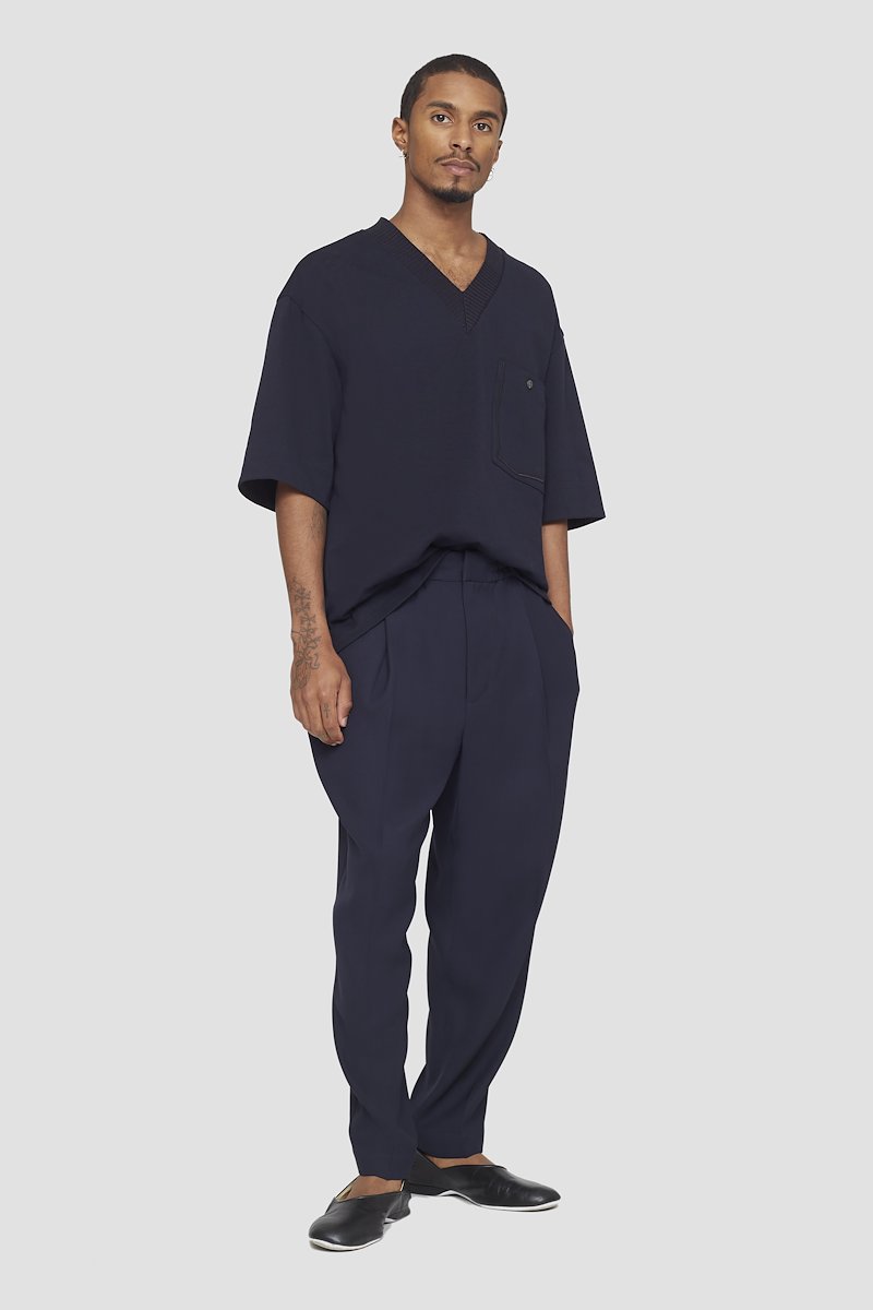 Tapered Trouser-blue #1 Tapered Trouser, pleat-detail tapered trousers from 3.1 PHILLIP LIM featuring navy blue, tapered leg, pleat detailing, elasticated waistband, concealed front fastening and two side slit pockets.- 1