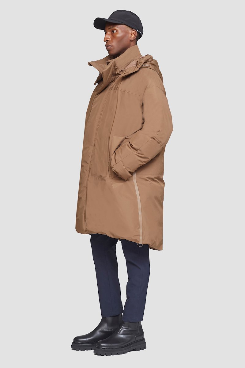 Unisex Duvet Parka-neutrals #1 Unisex Duvet Parka, Watnut Duvet oversized parka from 3.1 PHILLIP LIM featuring detachable hood, high neck, front press-stud and zip fastening, long sleeves, two handwarmer pockets, curved hem and water-repellent.- 3