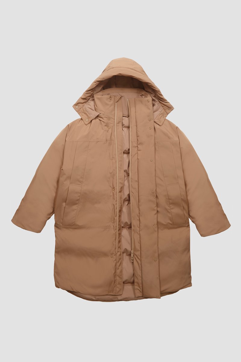 Unisex Duvet Parka-neutrals #0 Unisex Duvet Parka, Watnut Duvet oversized parka from 3.1 PHILLIP LIM featuring detachable hood, high neck, front press-stud and zip fastening, long sleeves, two handwarmer pockets, curved hem and water-repellent.- 10
