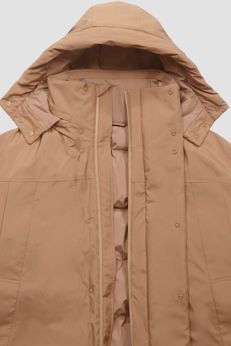 Unisex Duvet Parka-neutrals #1 Unisex Duvet Parka, Watnut Duvet oversized parka from 3.1 PHILLIP LIM featuring detachable hood, high neck, front press-stud and zip fastening, long sleeves, two handwarmer pockets, curved hem and water-repellent.- 13