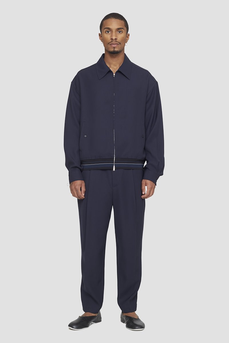 Bowler Jacket-blue #1 Bowler Jacket, stripe-trim shirt jacket from 3.1 PHILLIP LIM featuring navy blue, stripe trim, straight-point collar, front zip fastening, long sleeves and two press-stud fastening side pockets.- 1