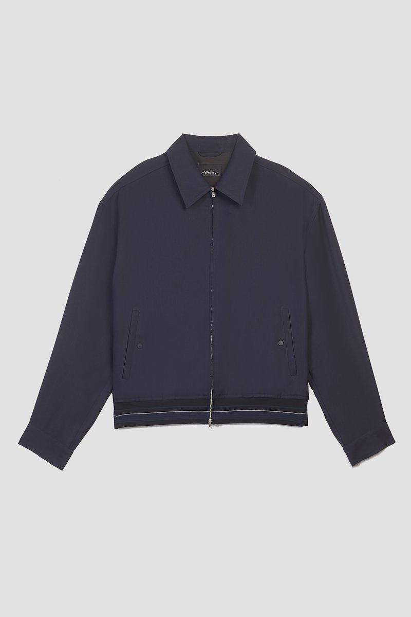 Bowler Jacket-blue #1 Bowler Jacket, stripe-trim shirt jacket from 3.1 PHILLIP LIM featuring navy blue, stripe trim, straight-point collar, front zip fastening, long sleeves and two press-stud fastening side pockets.- 5