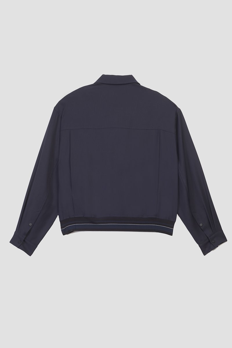Bowler Jacket-blue #0 Bowler Jacket, stripe-trim shirt jacket from 3.1 PHILLIP LIM featuring navy blue, stripe trim, straight-point collar, front zip fastening, long sleeves and two press-stud fastening side pockets.- 6