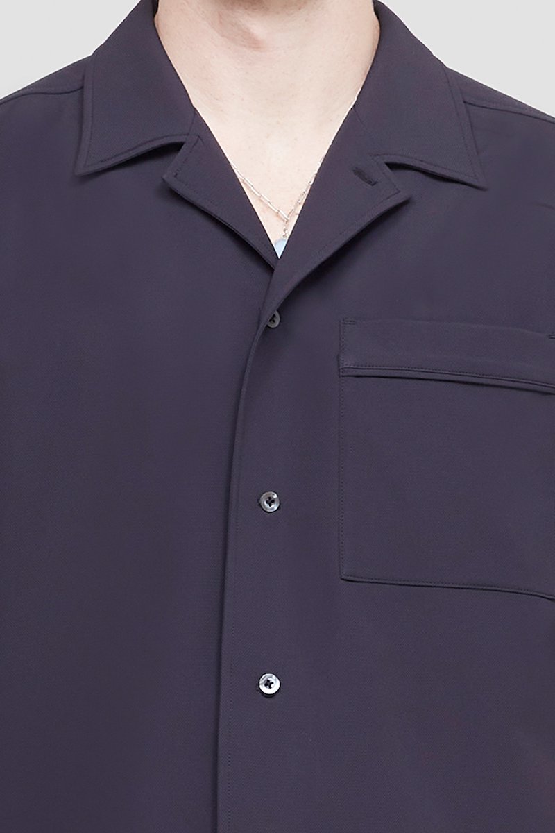 Kickin' It Shirt-blue #0 Kickin' It Shirt, Midnight blue Kickin It short-sleeved shirt from 3.1 PHILLIP LIM featuring notched collar, front button fastening, short sleeves, chest patch pocket and straight hem.- 4