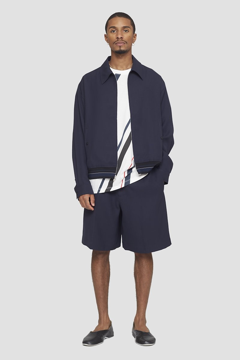 Cruiser Short-blue #0 Cruiser Short, jersey-knit desk shorts from 3.1 PHILLIP LIM featuring navy blue, jersey knit, elasticated waistband, drawstring fastening, two side slit pockets and above-knee length.- 0