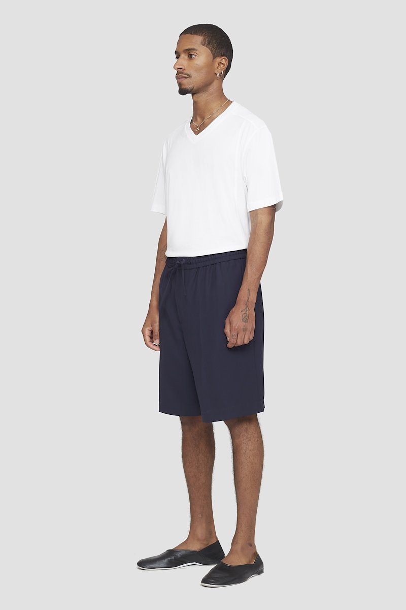Cruiser Short-blue #0 Cruiser Short, jersey-knit desk shorts from 3.1 PHILLIP LIM featuring navy blue, jersey knit, elasticated waistband, drawstring fastening, two side slit pockets and above-knee length.- 2