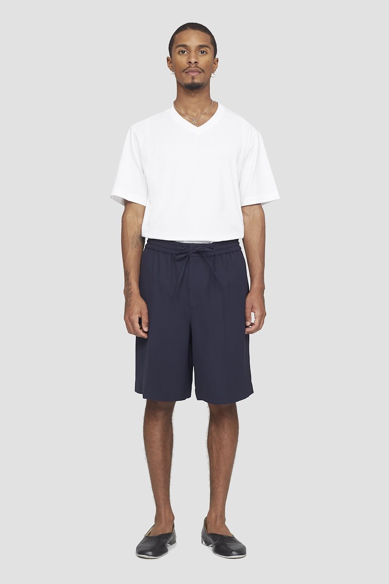 Cruiser Short-blue #1 Cruiser Short, jersey-knit desk shorts from 3.1 PHILLIP LIM featuring navy blue, jersey knit, elasticated waistband, drawstring fastening, two side slit pockets and above-knee length.- 1