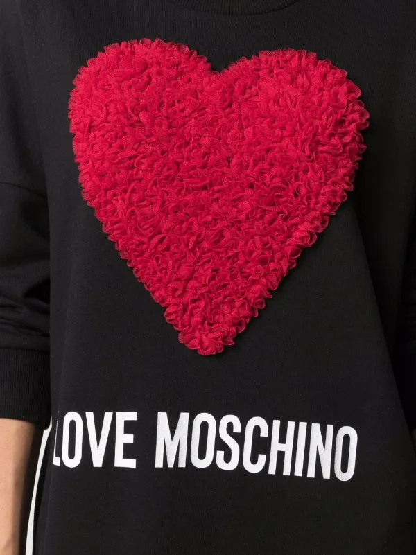 Donna Love Moschino Loose Fit Long Sleeved Dress Maxi Heart with Tulle Ruffle Applique And Logo Print Abito Casual